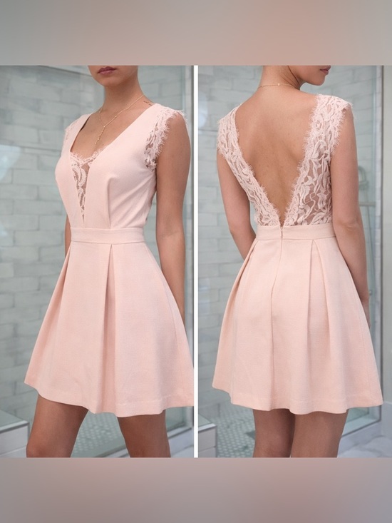 BCBGeneration Dresses & Skirts - Sleeveless Lace-Trim V-Back Mini Dress in Blush